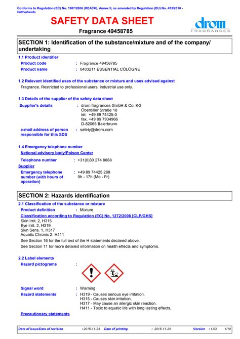 msds for perfumery products